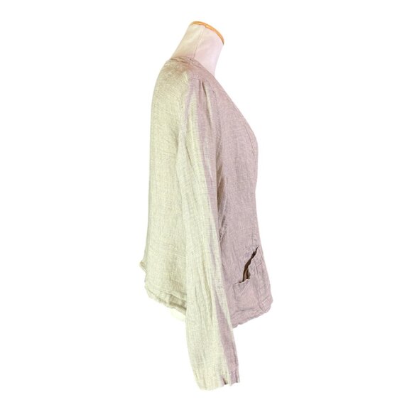 FLAX Size M Grey Button-Front Jacket Linen Pockets V-Neck - Picture 11 of 13